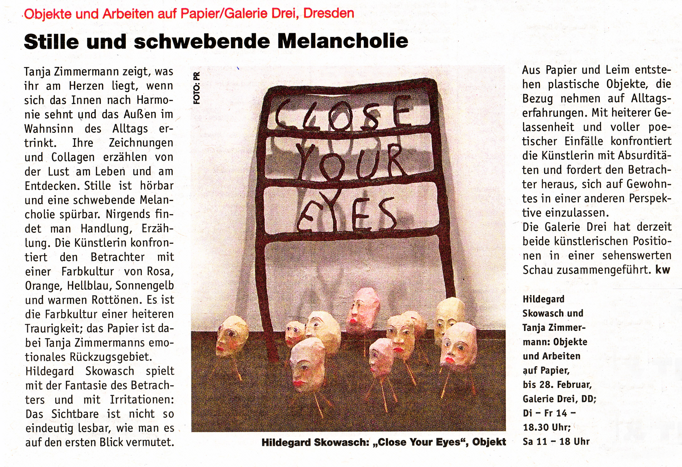 Stille und schwebende Melancholie, Kw, Sächsische Zeitung/Plusz 12.02.2009