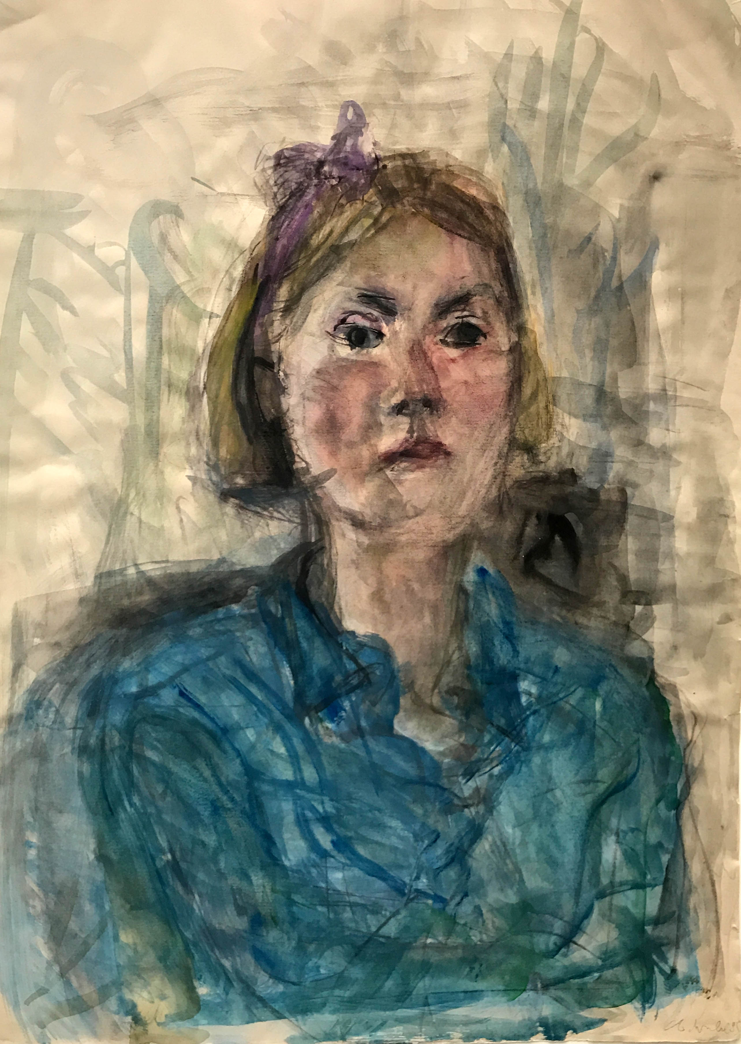 Christine Wahl, Porträt einer Studentin, 1985, Aquarell, 49 x 34,5 cm